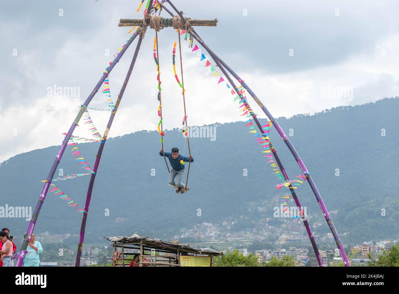 Lalitpur, Nepal. 02nd Oct, 2022. Dashain Festival features a traditional bamboo swing. (Photo by Bikesh Shakya/Pacific Press) Credit: Pacific Press Media Production Corp./Alamy Live News Stock Photo