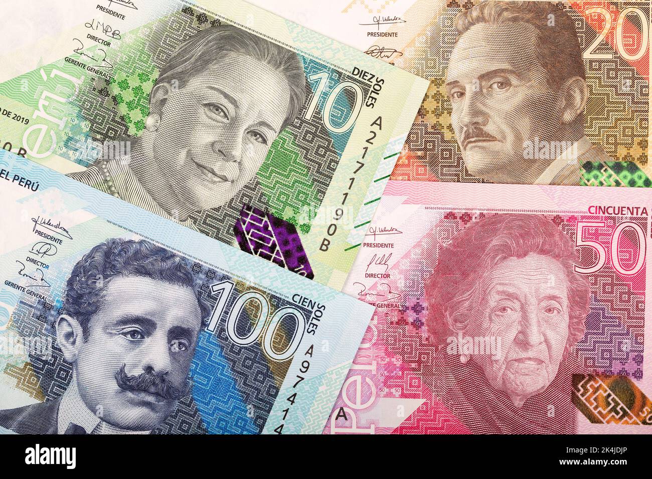 Peruvian money - Soles a business background from new series of banknotes Stock Photo