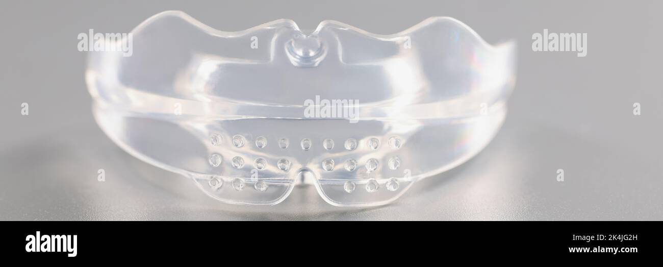 Transparent piece of mouthpiece, equipment to wear for teethcare Stock Photo