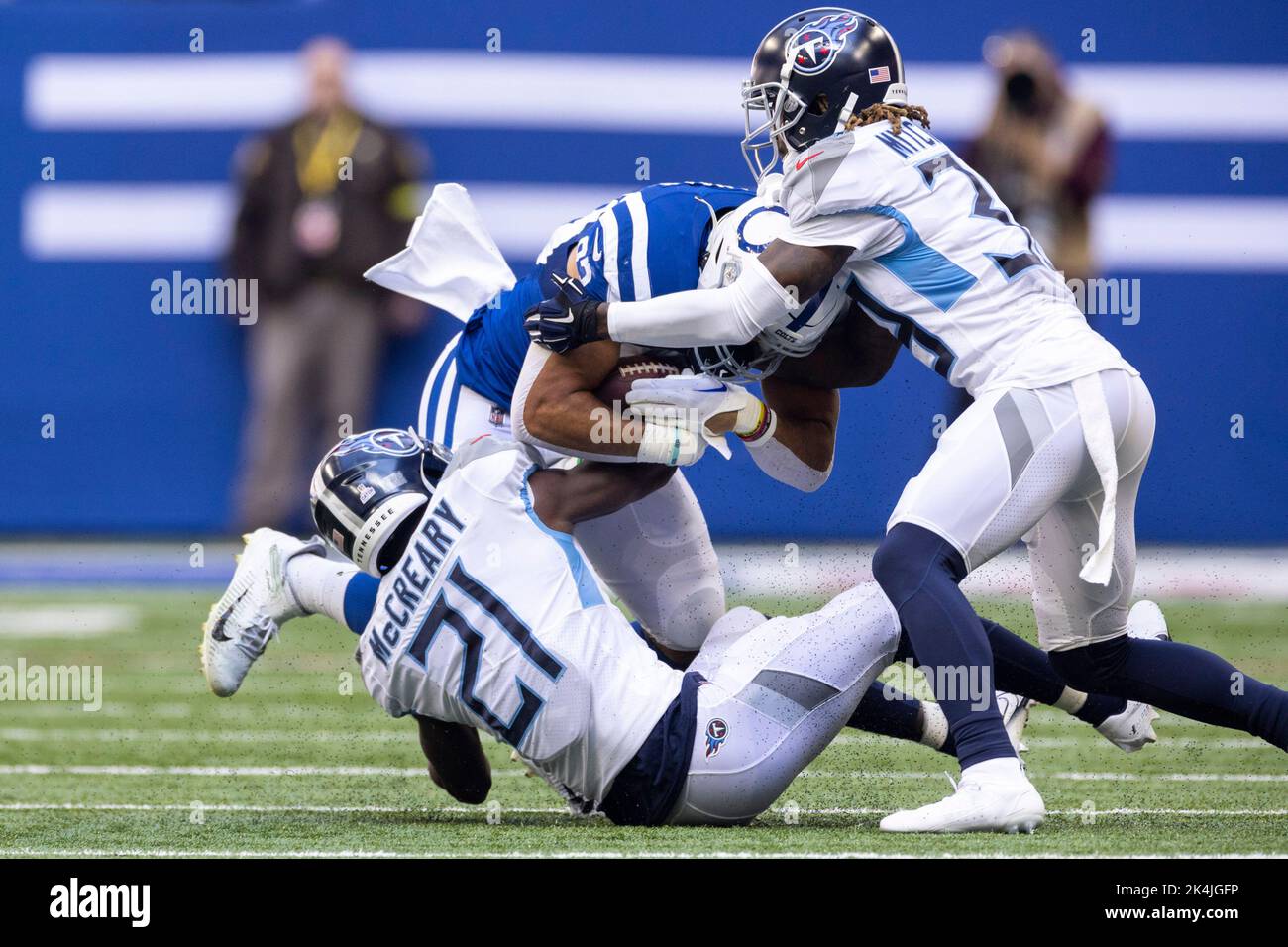 October 9, 2022 : Washington Commanders wide receiver Dyami Brown (2)  catches the one handed pass over Tennessee Titans cornerback Roger McCreary  (21) and takes it into the end zone during the