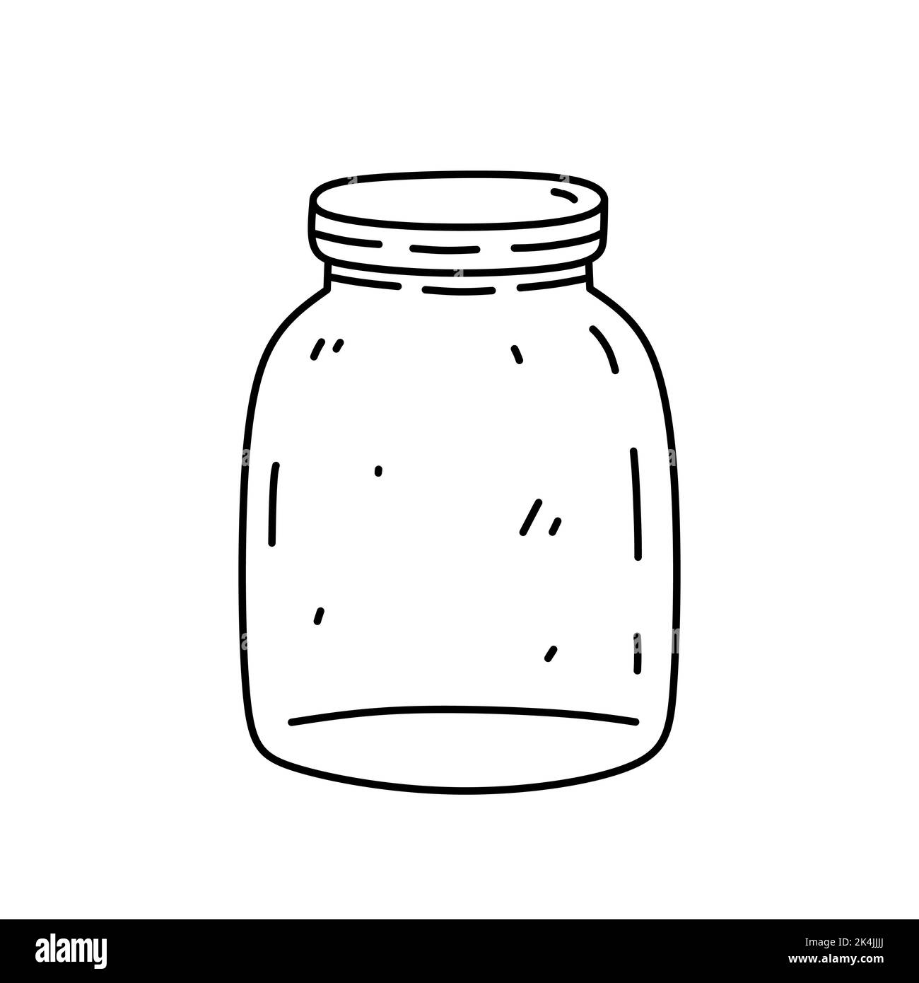 Glass jar isolated on white background. Vector hand-drawn illustration in doodle style. Perfect for decorations, logo, various designs. Stock Vector