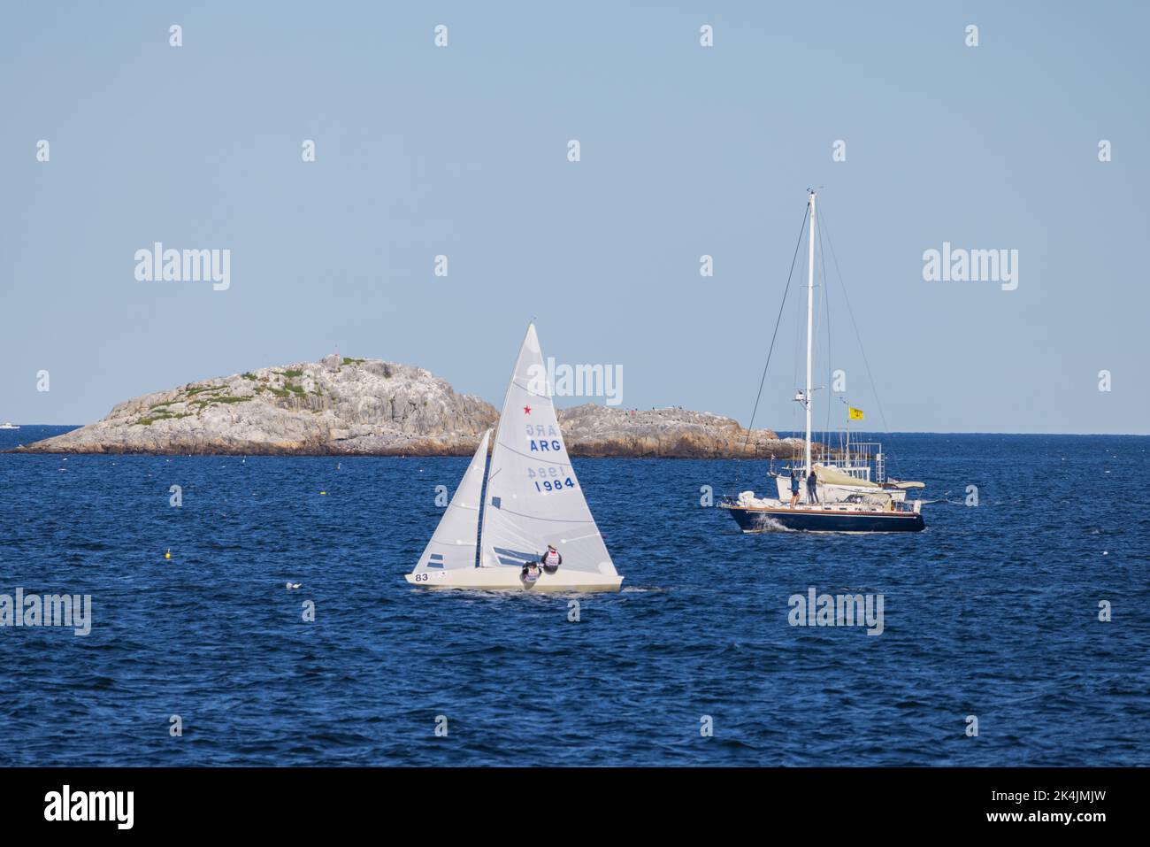 An Etchells class Fleet racing sailboat yacht in the sea Stock Photo ...