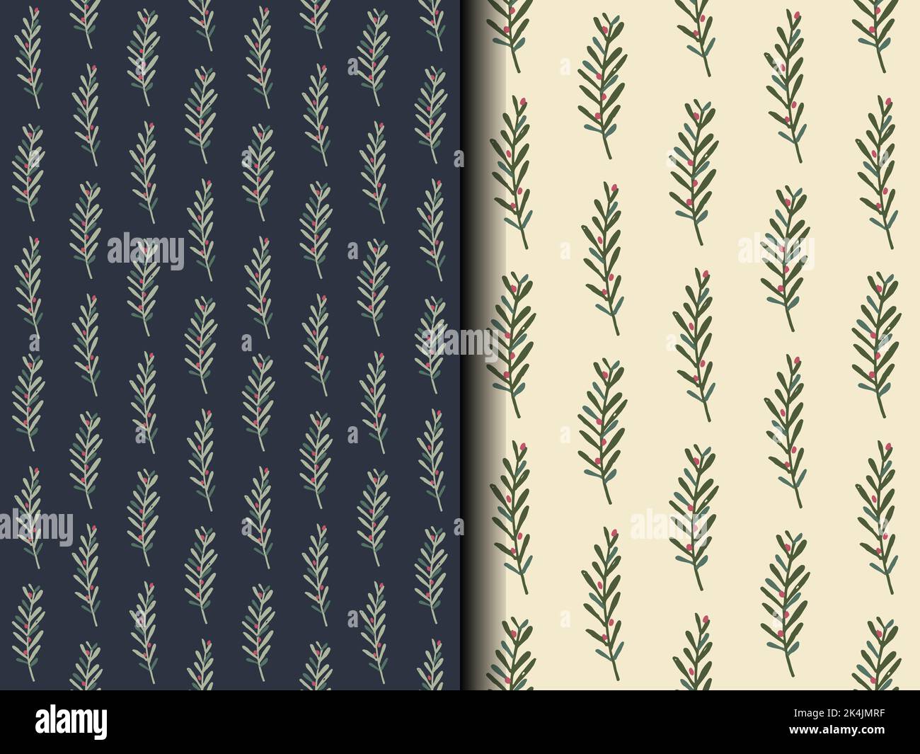 Christmas seamless pattern set with plants in different sizes. Flat design. Vector illustration Stock Vector