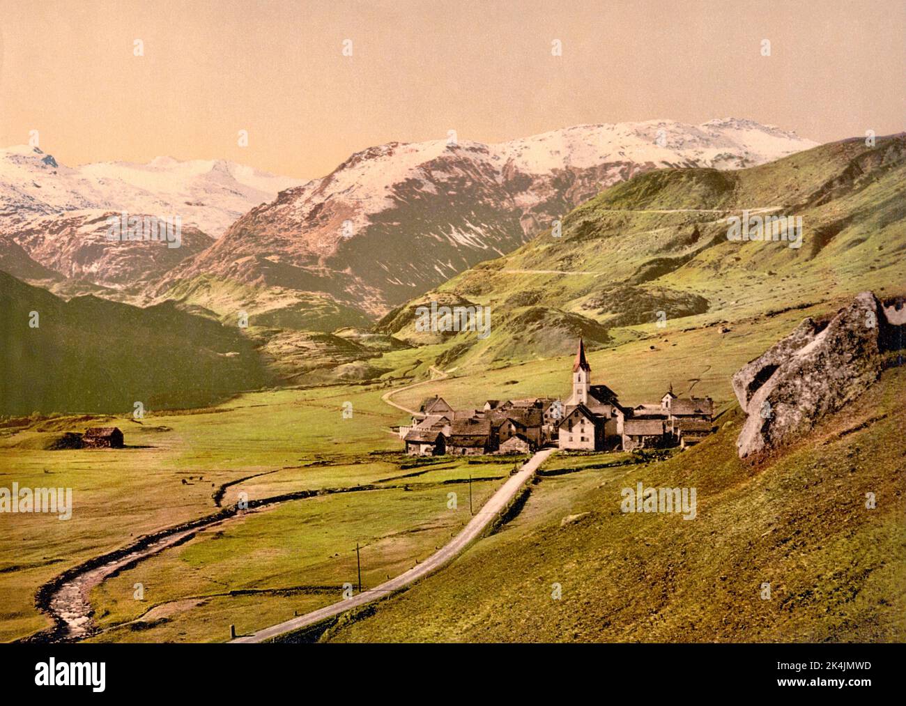 Realp and Furka Pass, Uri, Switzerland 1890. Stock Photo