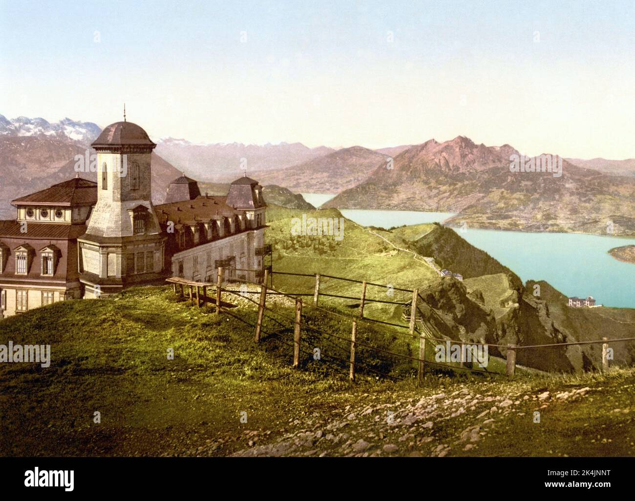 View of Pilatus from Rigi Kulm, Schwyz, Switzerland 1890. Stock Photo
