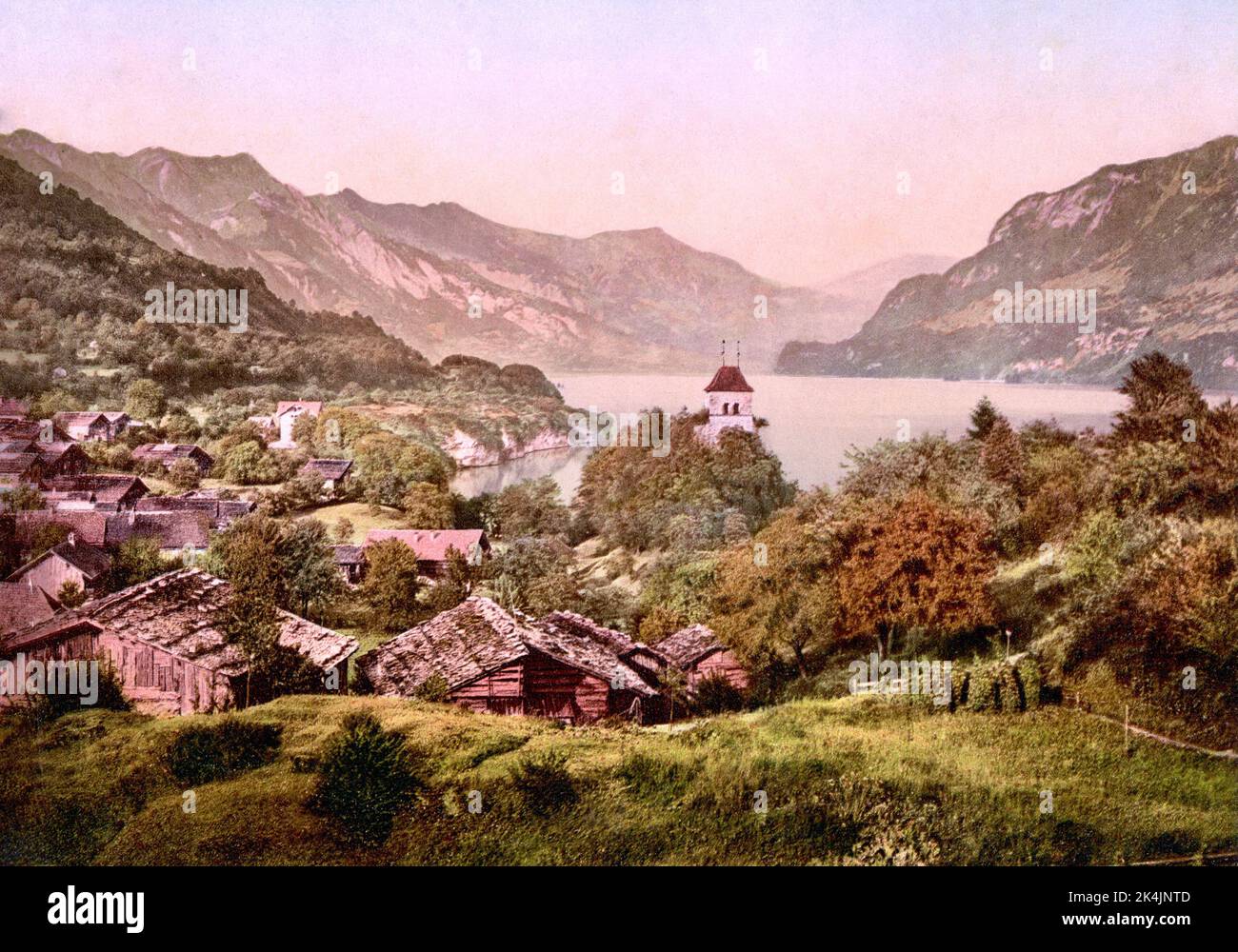 Ringgenberg and Lake Brienz, Bernese Oberland, Bern, Switzerland 1890. Stock Photo