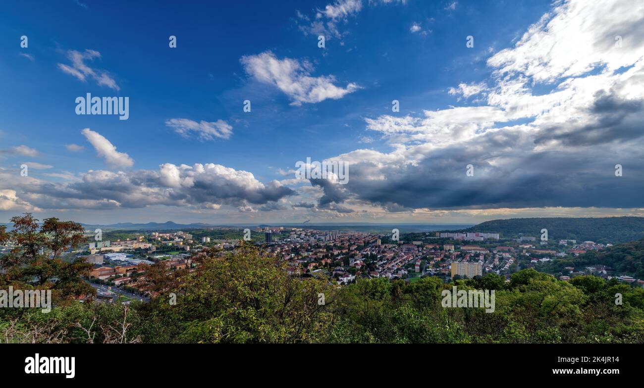 View of the Czech town of Most from the viewpoint above the town near Hnevin Castle - Czech Republic, Europe - Stock Image