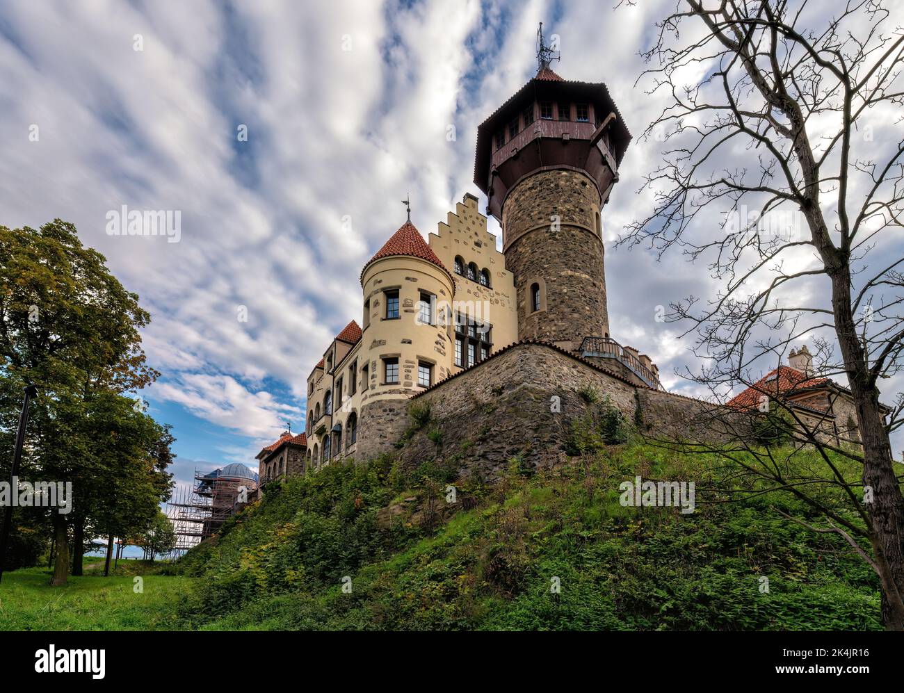 Castle Hnevin in the city Most - view from park - Czech Republic, Europe - Stock Image
