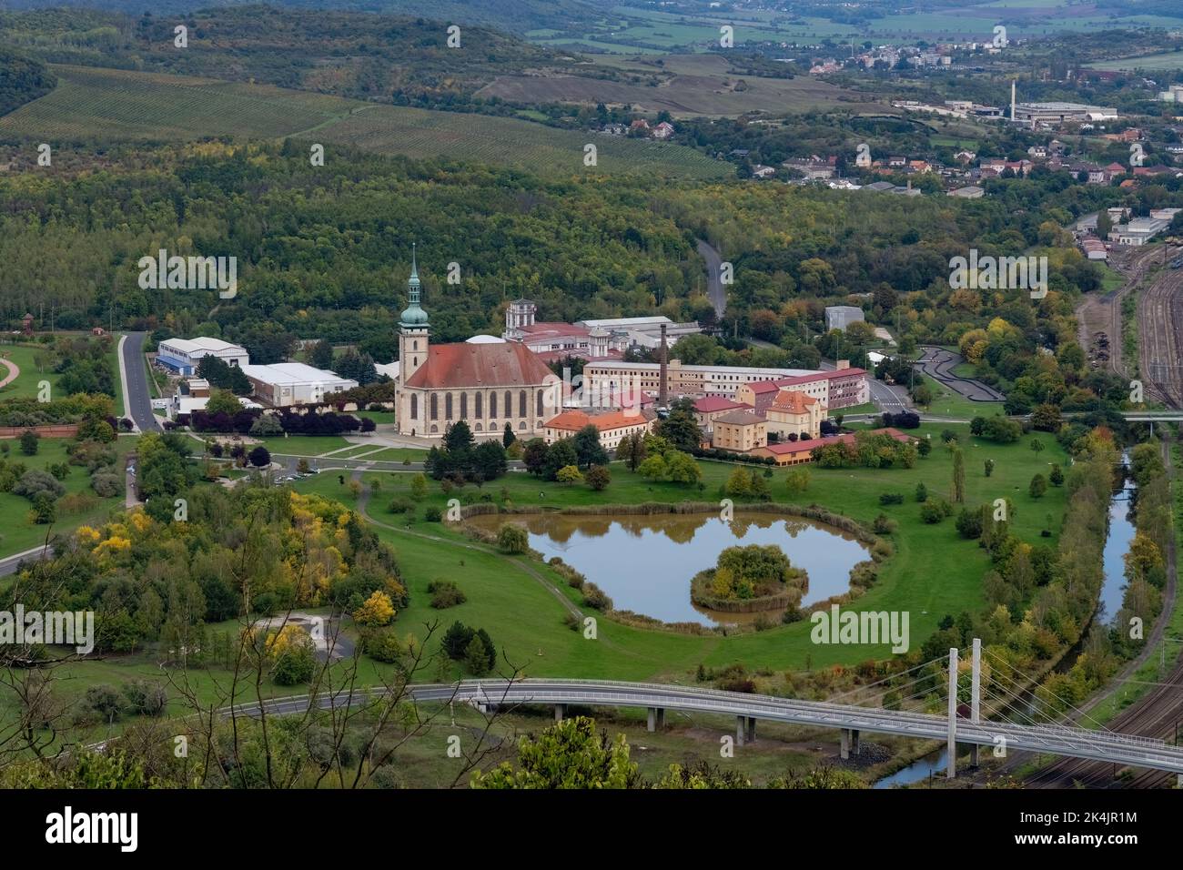 View of the Czech town of Most from the viewpoint above the town near Hnevin Castle - Czech Republic, Europe - Stock Image
