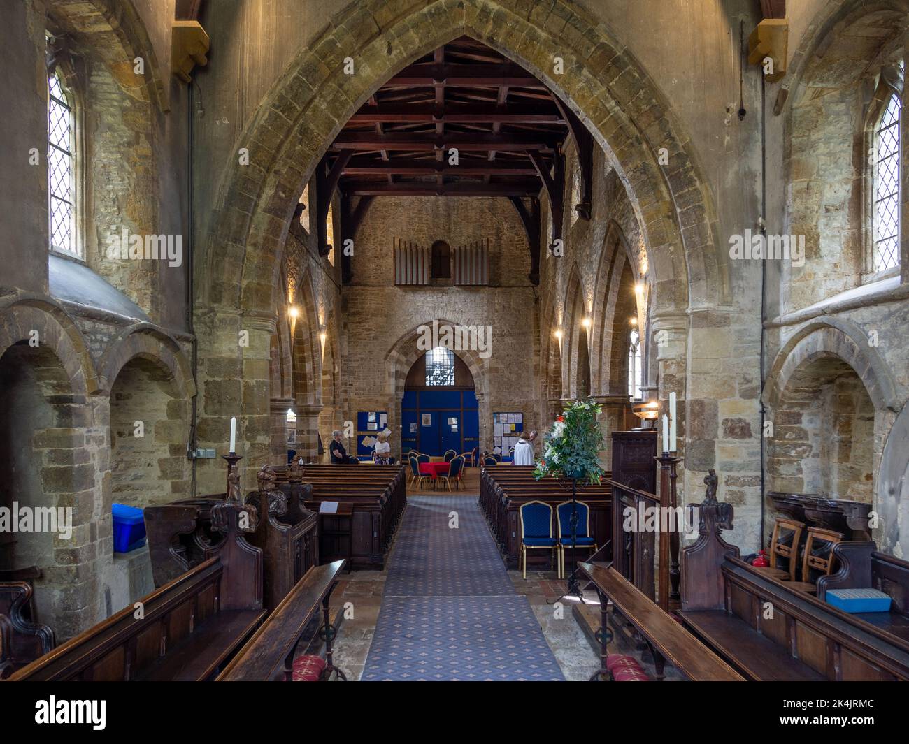 Interior of the church of St Nicholas in the village of Great Doddington, Northamptonshire, UK; earliest parts date from 12th century Stock Photo