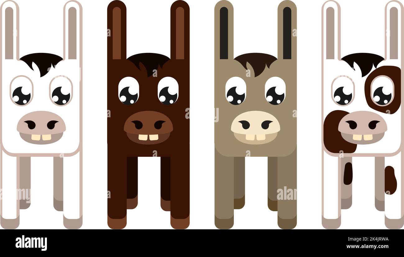 Cartoon colorful donkey set on white background Domestic transport ...