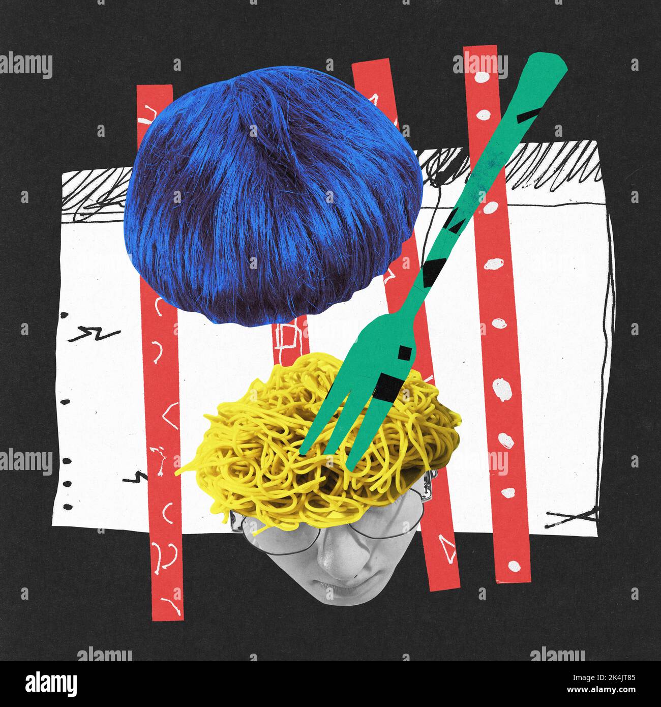 Overthinking Collage Contemporary art collage. Conceptual image with male hand filled with ...