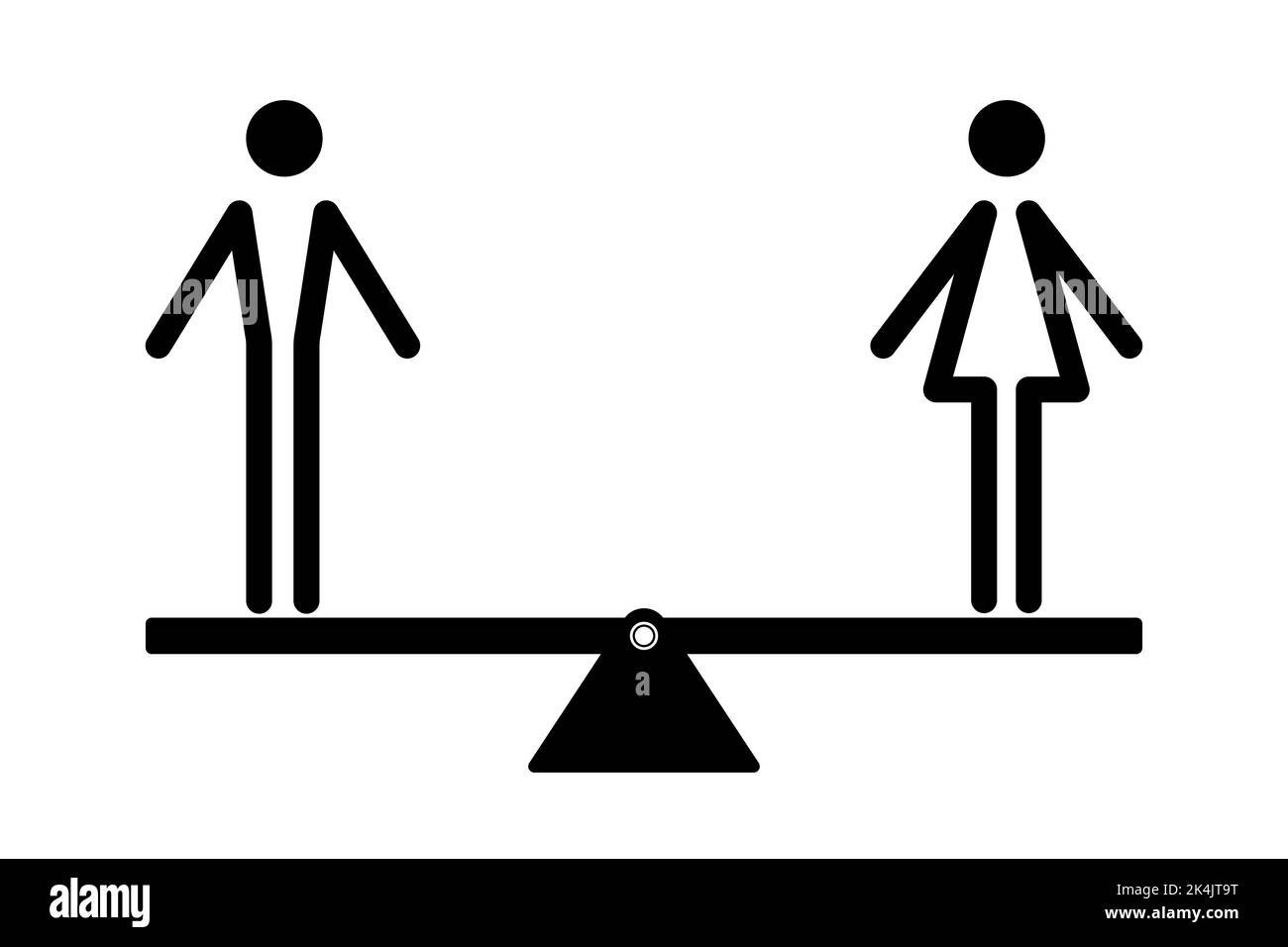 Gender equality concept. Man and woman icon on a seesaw. Vector illustration Stock Vector