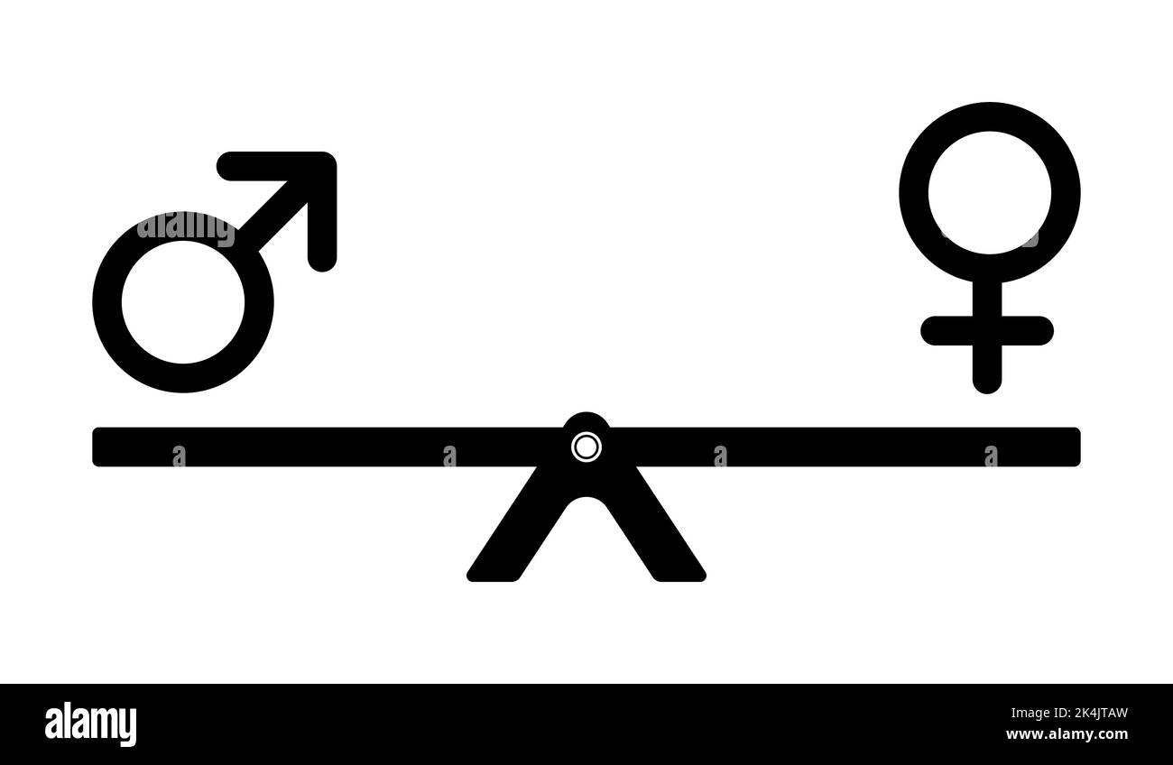 Gender equality concept. Male and female icon on a seesaw. Vector illustration Stock Vector