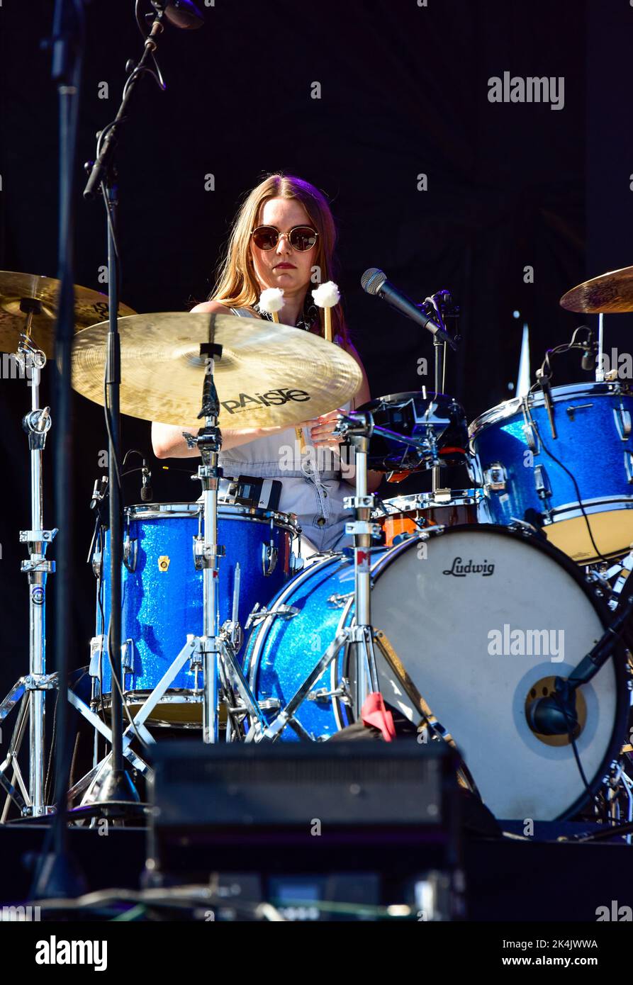 Redondo Beach, California September 17, 2022 - The Drummer for Cam performing on stage at BeachLife Ranch, Credit - Ken Howard/Alamy Stock Photo