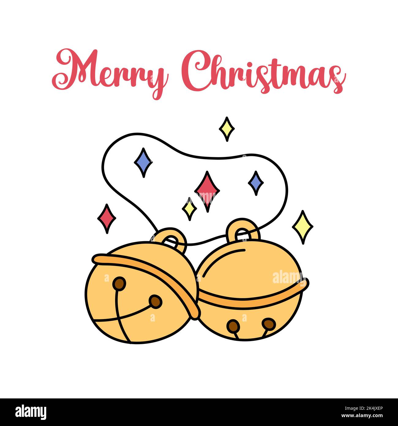 Christmas bells. Hand Draw Happy Holidays inscription. Icon jingle bells  and vintage drawing elements for design poster, banner, postcard for New  Year and Merry Christmas. Vector cartoon Illustration. 4213382 Vector Art  at