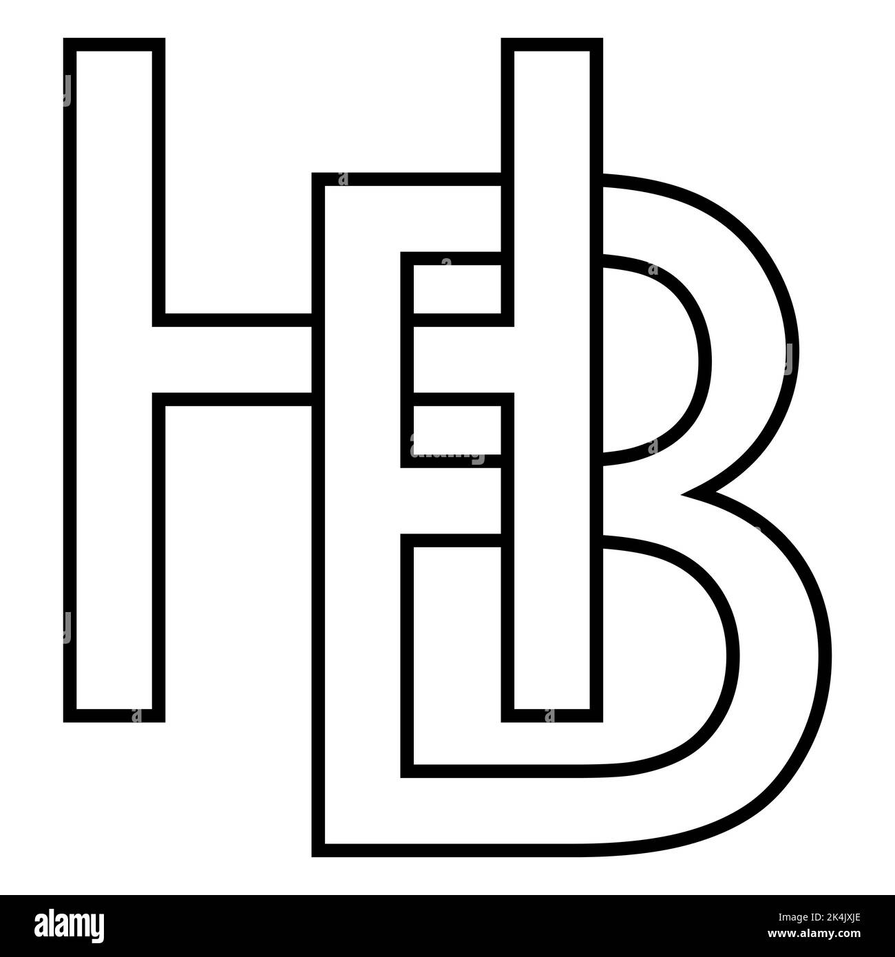 Logo sign hb bh icon nft interlaced letters b h Stock Vector