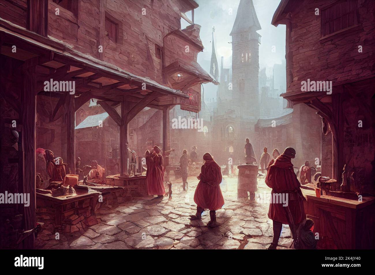 A 3D rendering of main square in a medieval town Stock Photo - Alamy