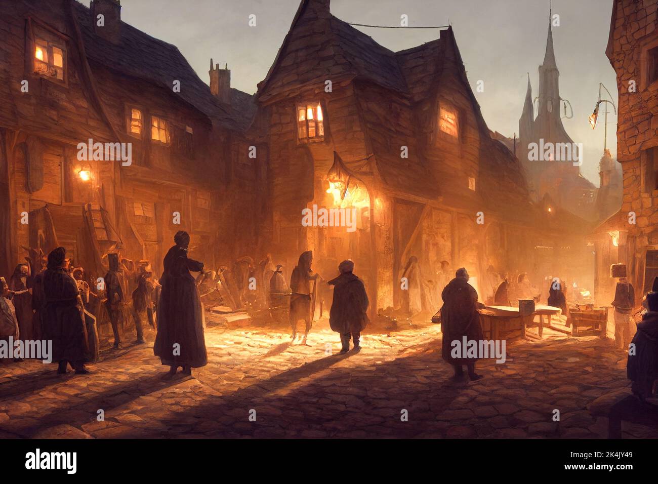 A 3D rendering of main square in a medieval town Stock Photo - Alamy