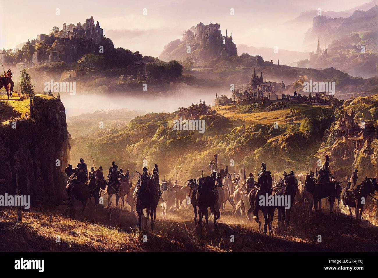 A 3D rendering of medieval knights riding on horses Stock Photo - Alamy