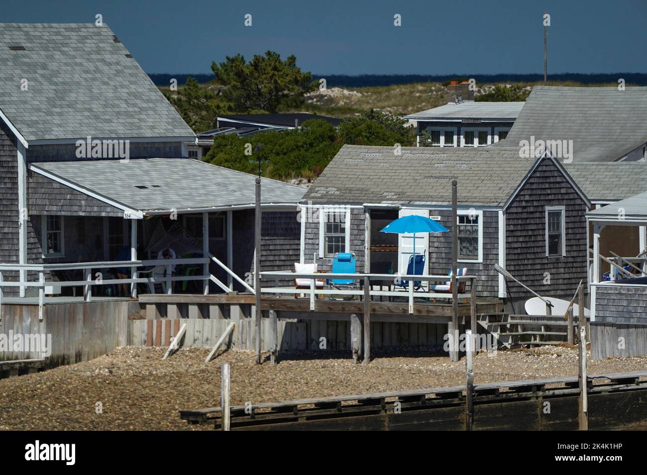 panorama of Sandy Neck Lighthouse atlantic ocean cape cod barnstable houses taken from the sea Stock Photo