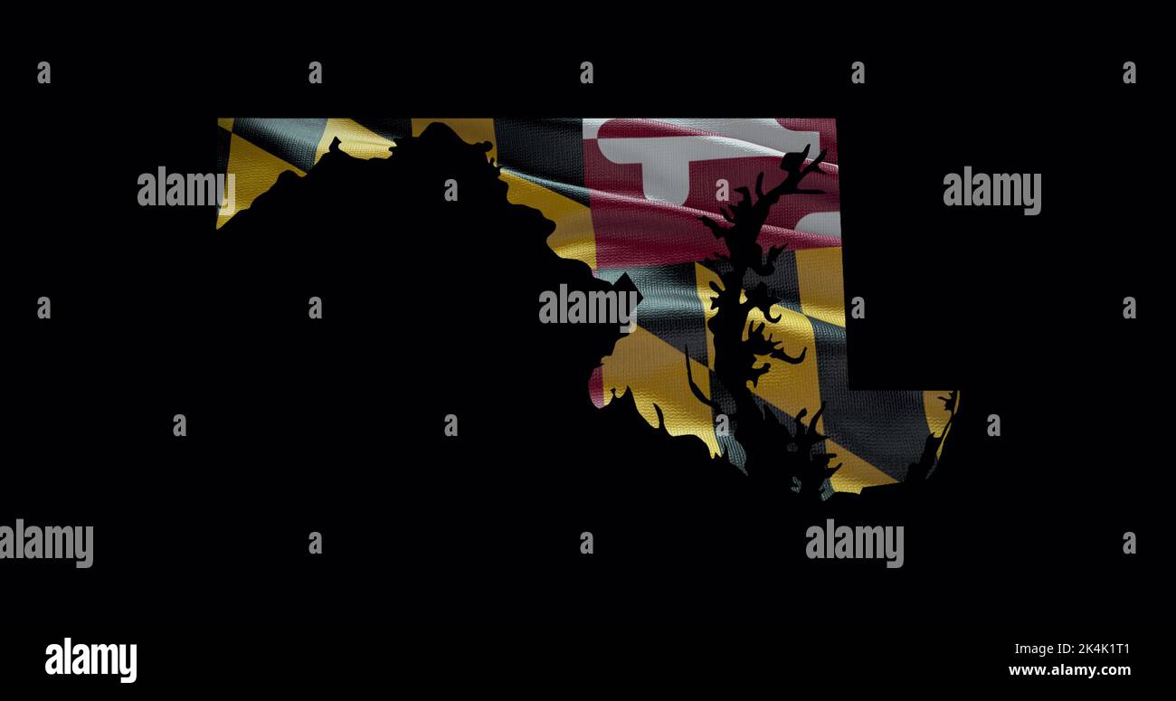 Maryland state map with waving flag. Alpha channel background Stock ...