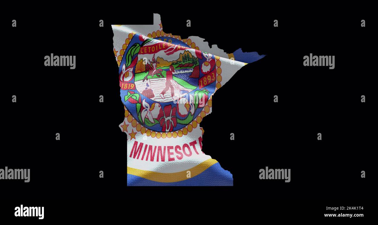 Minnesota state map with waving flag. Alpha channel background. Stock Photo