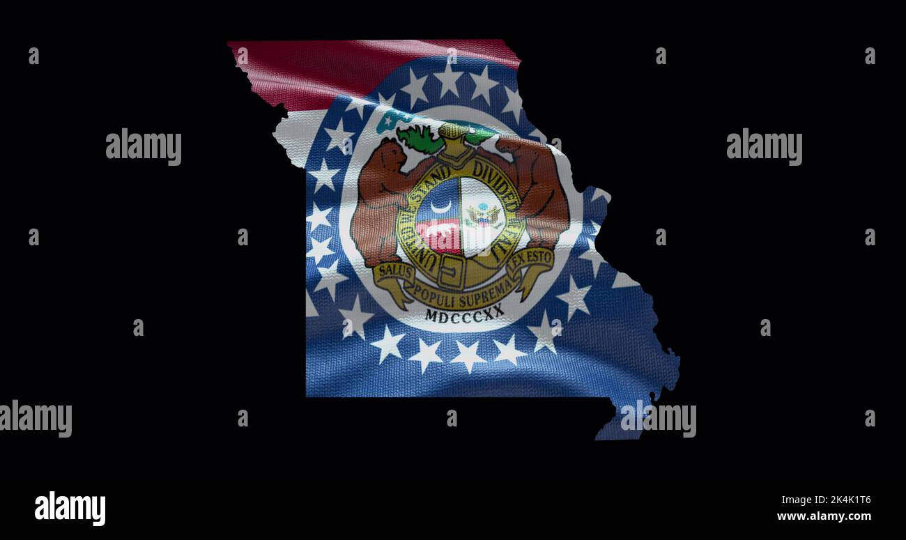 Missouri state map with waving flag. Alpha channel background. Stock Photo