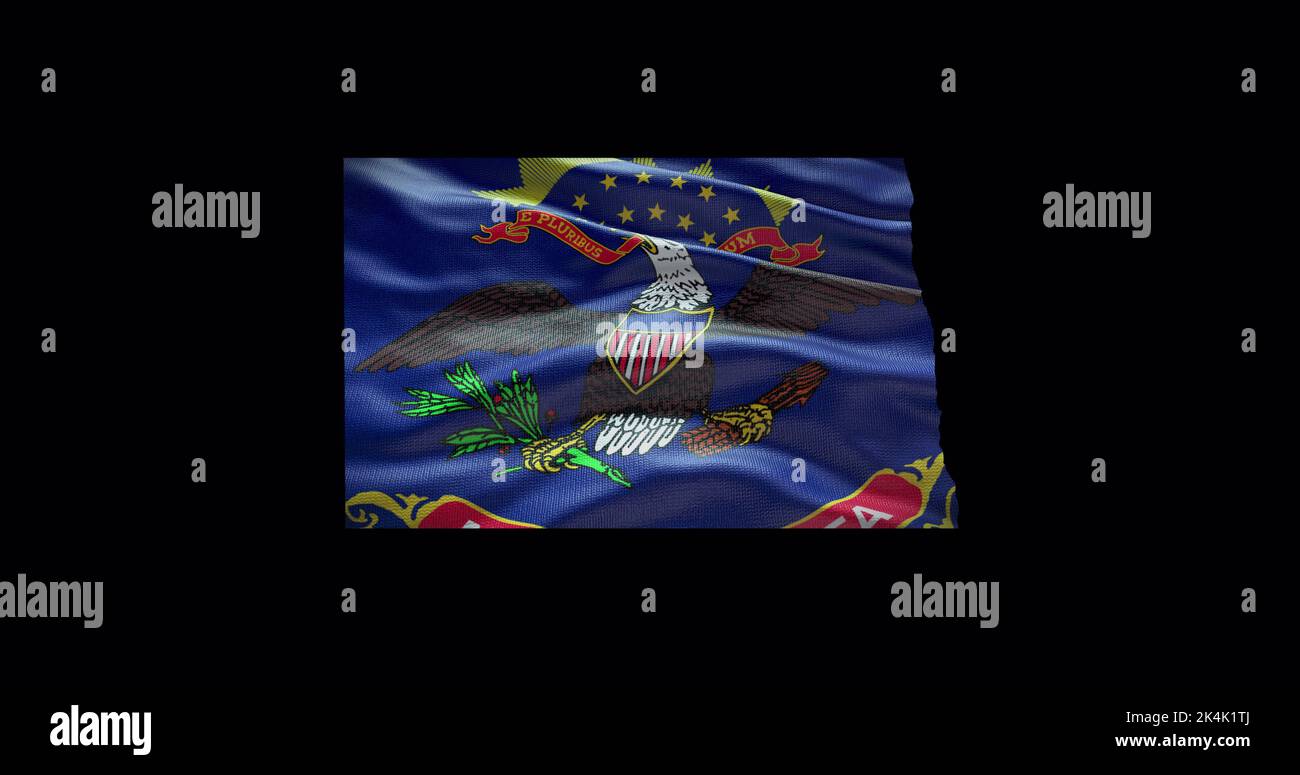 North Dakota state map with waving flag. Alpha channel background. Stock Photo