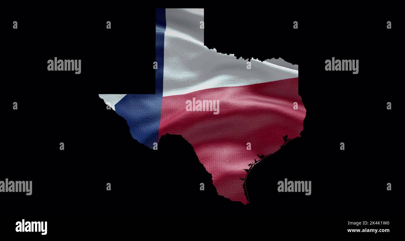 Texas state map with waving flag. Alpha channel background. Stock Photo