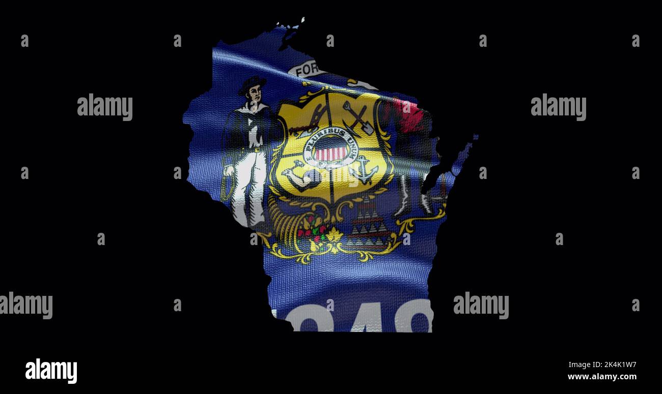 Wisconsin state map with waving flag alpha channel background stock