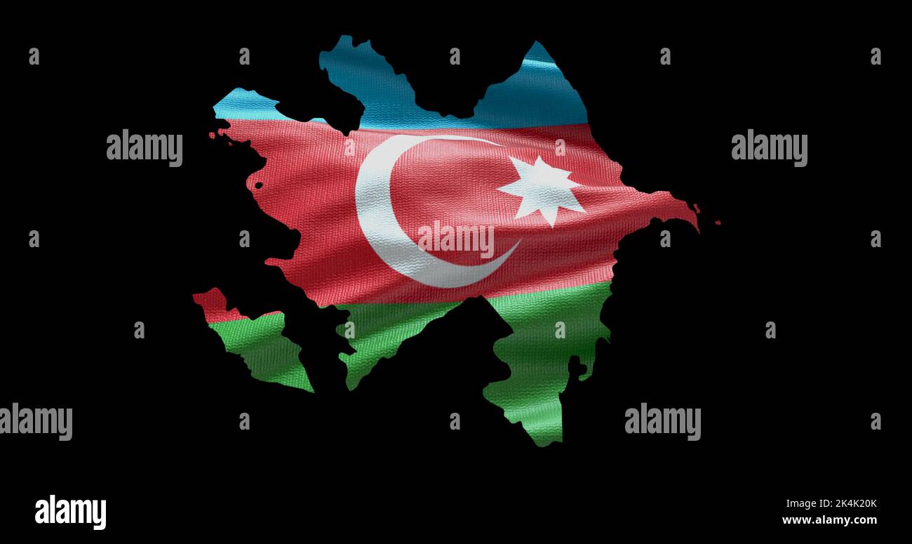 Azerbaijan map shape with waving flag background. Alpha channel outline of country. Stock Photo