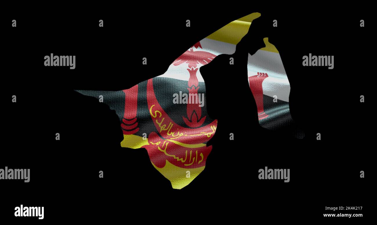 Brunei Map Shape With Waving Flag Background Alpha Channel Outline Of Brunei Map Shape With Waving Flag Background Alpha Channel Outline Of Country 2K4K217 