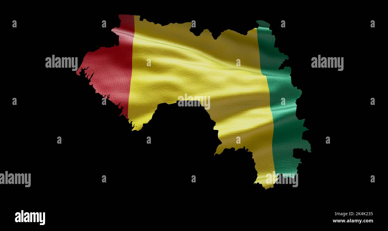 Guinea map shape with waving flag background. Alpha channel outline of ...