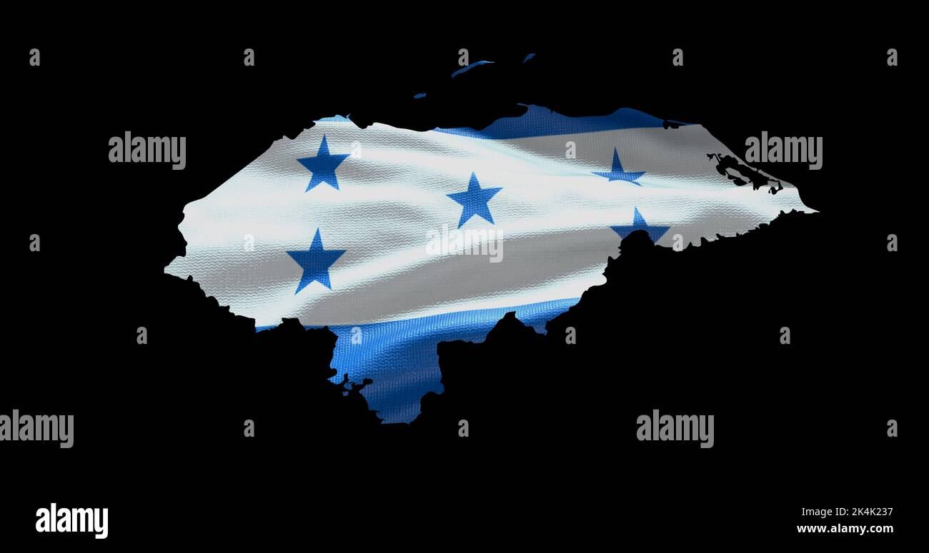 Honduras map shape with waving flag background. Alpha channel outline of country. Stock Photo