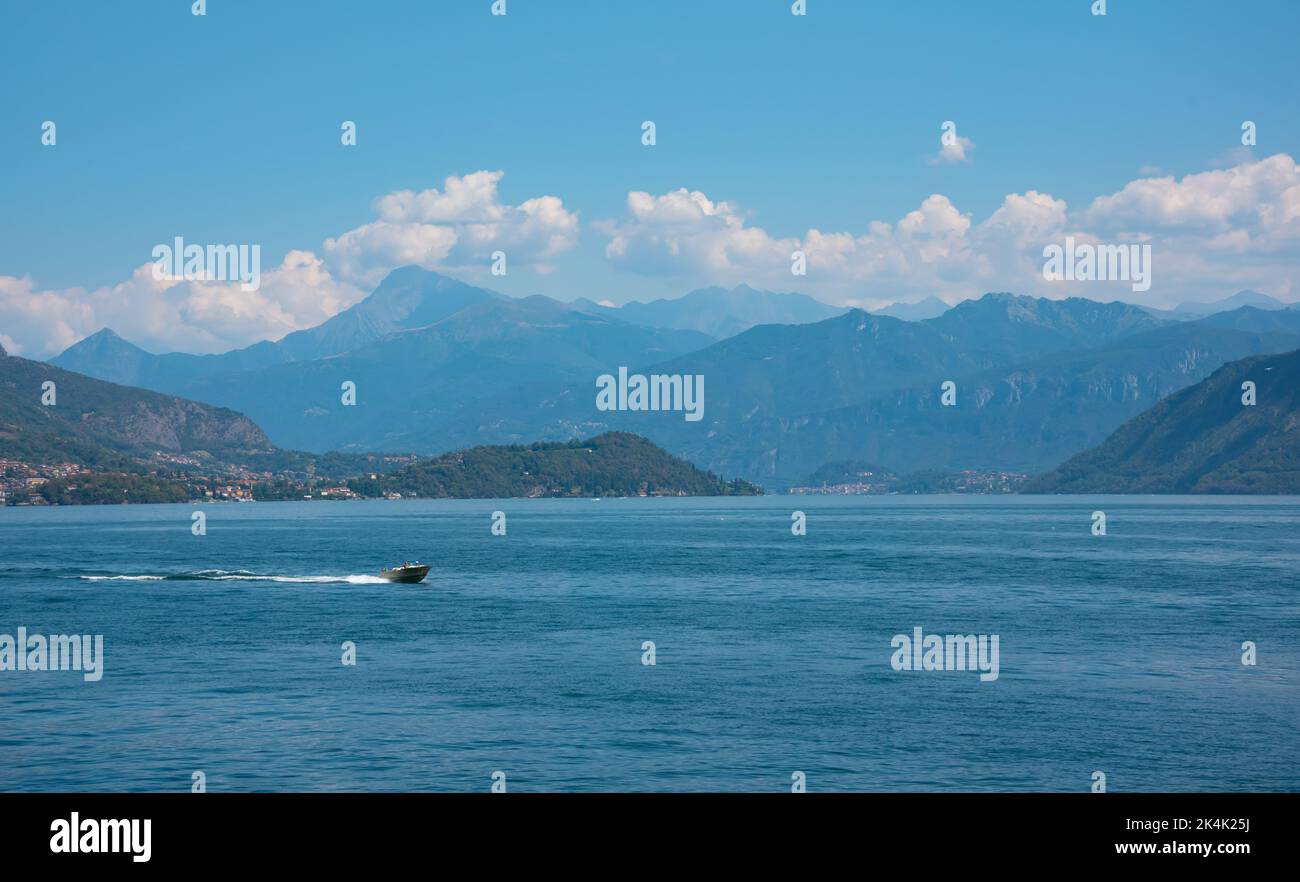 Beautiful nature of lake Como, Italy in summer, famous tourism destination Stock Photo