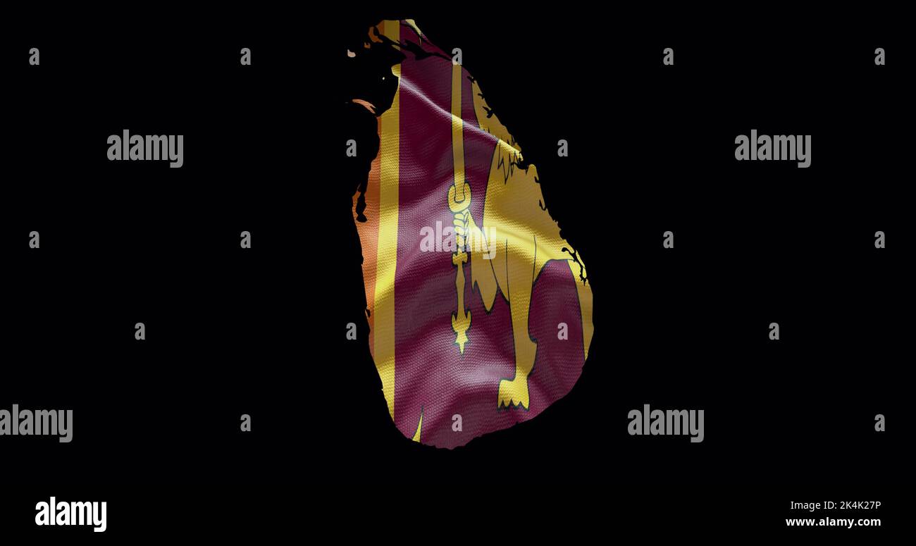 Sri Lanka map shape with waving flag background. Alpha channel outline of country. Stock Photo
