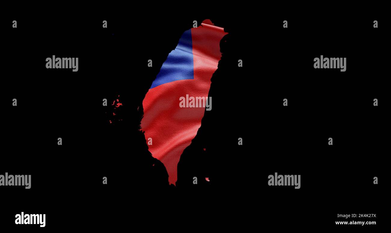 Taiwan map shape with waving flag background. Alpha channel outline of country. Stock Photo