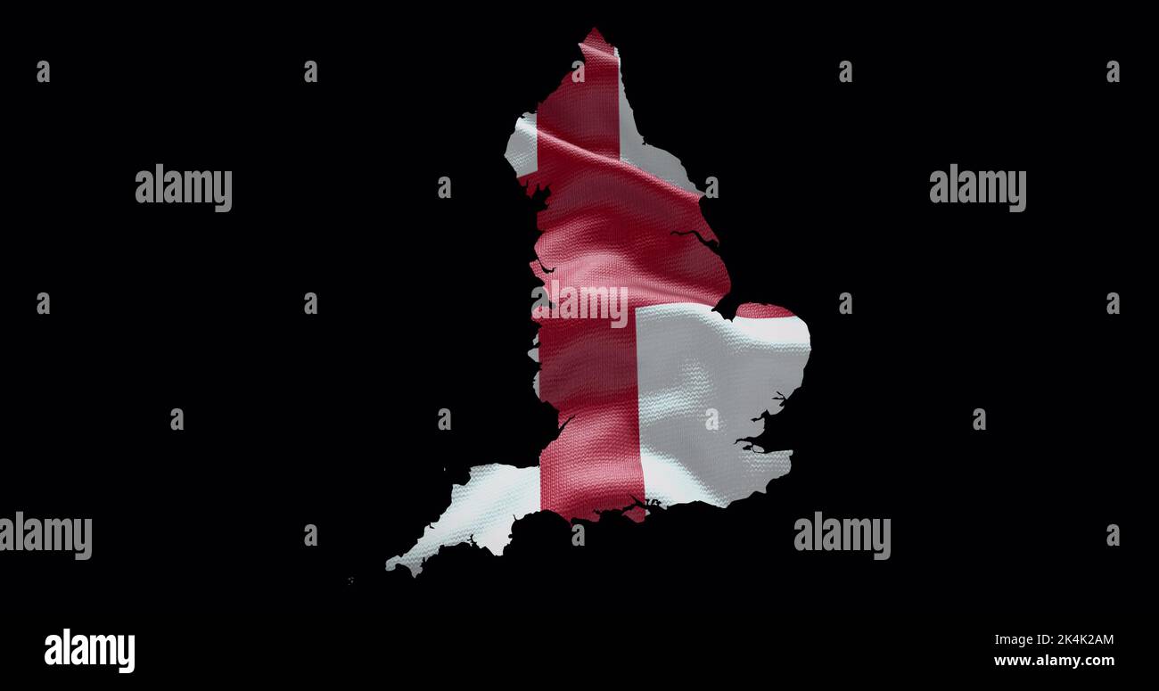 England map shape with waving flag background. Alpha channel outline of country. Stock Photo