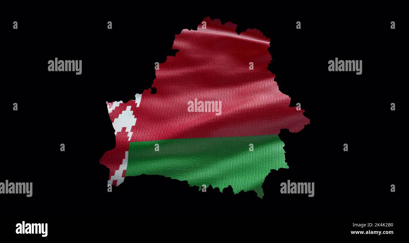 Belarus map shape with waving flag background. Alpha channel outline of country. Stock Photo