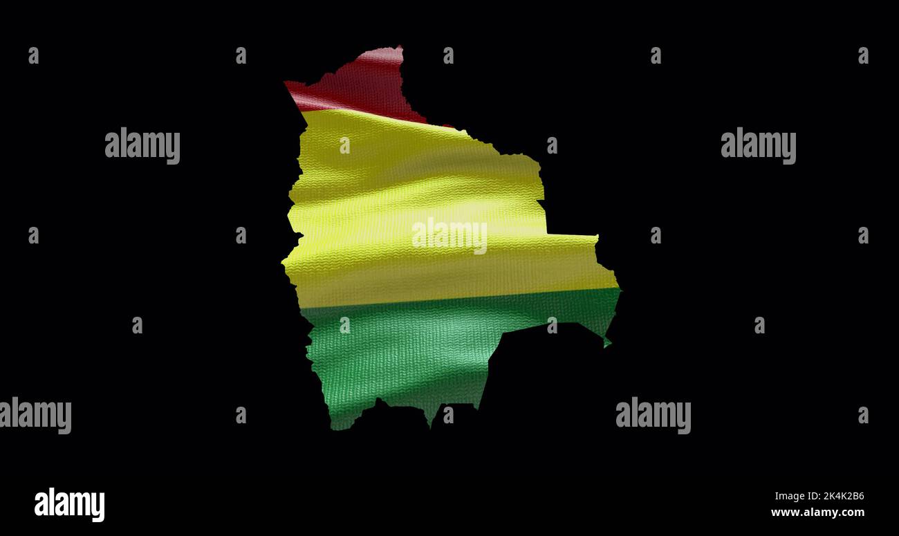 Bolivia map shape with waving flag background. Alpha channel outline of country. Stock Photo