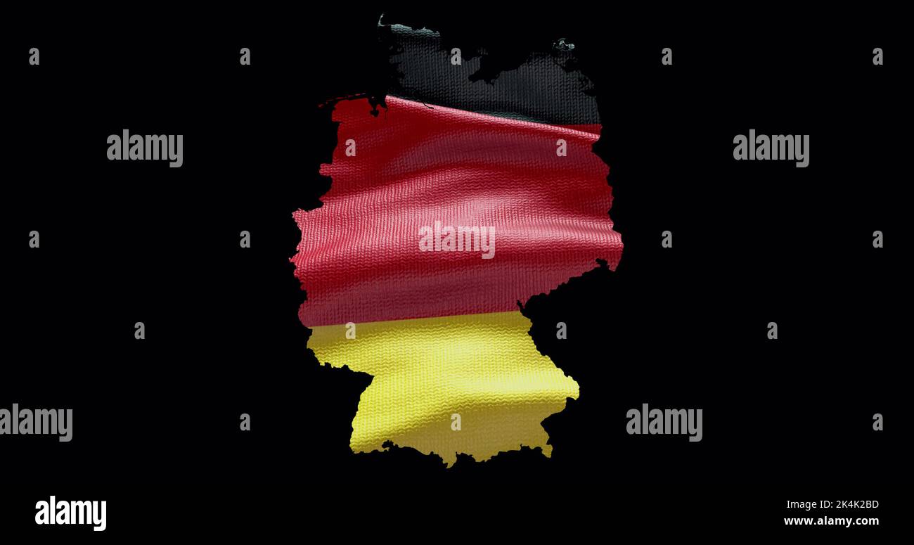 Germany map shape with waving flag background. Alpha channel outline of country. Stock Photo