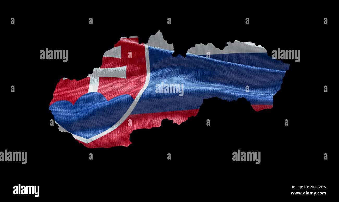 Slovakia map shape with waving flag background. Alpha channel outline of country. Stock Photo