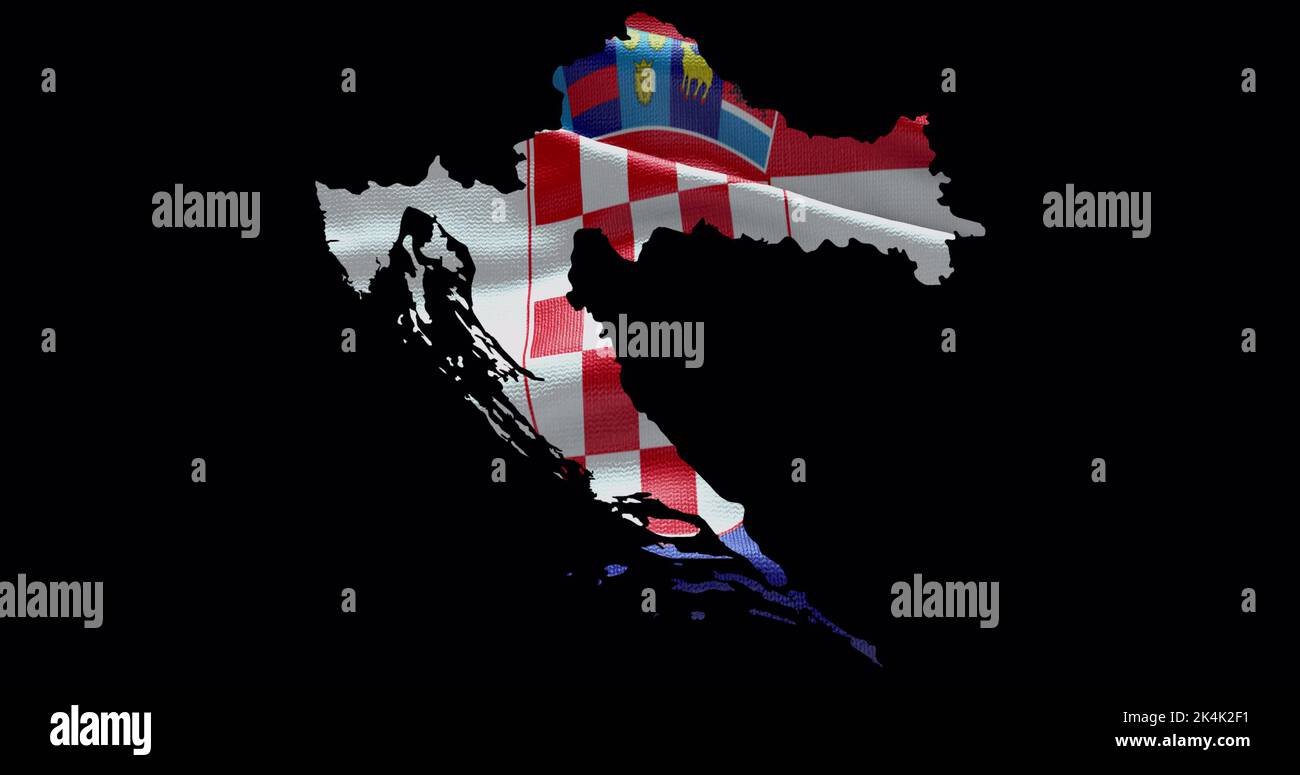 Croatia map shape with waving flag background. Alpha channel outline of country. Stock Photo