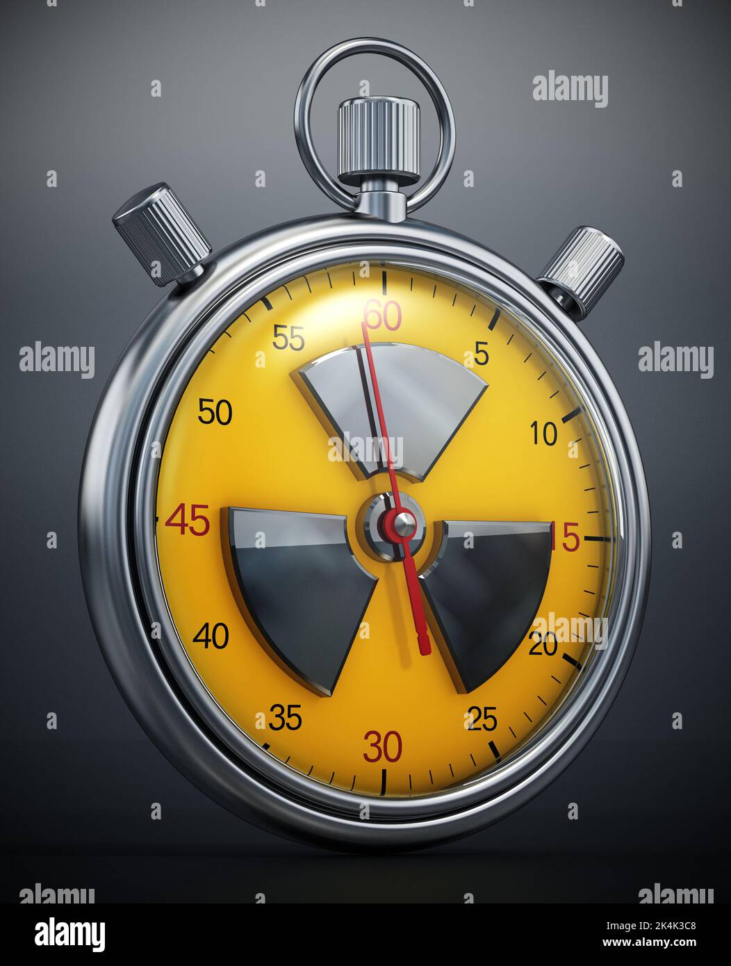 Chronometer with radiation icon. Nuclear war countdown concept. 3D illustration. Stock Photo