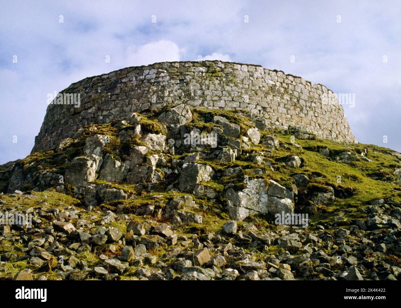 Dun Beag Broch, Struan, Isle of Skye, Scotland. the northern section of outer wall of Iron Age defensive round tower built on a rocky knoll. Stock Photo