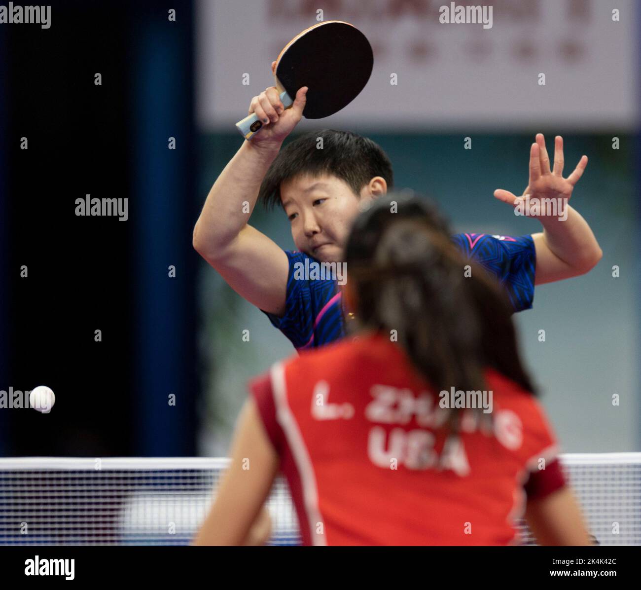 CHENGDU, CHINA - OCTOBER 3, 2022 - Sun Yingsha of China competes against Team USA at the 2022 56th ITTF World Table Tennis Team Championships (Final) Stock Photo