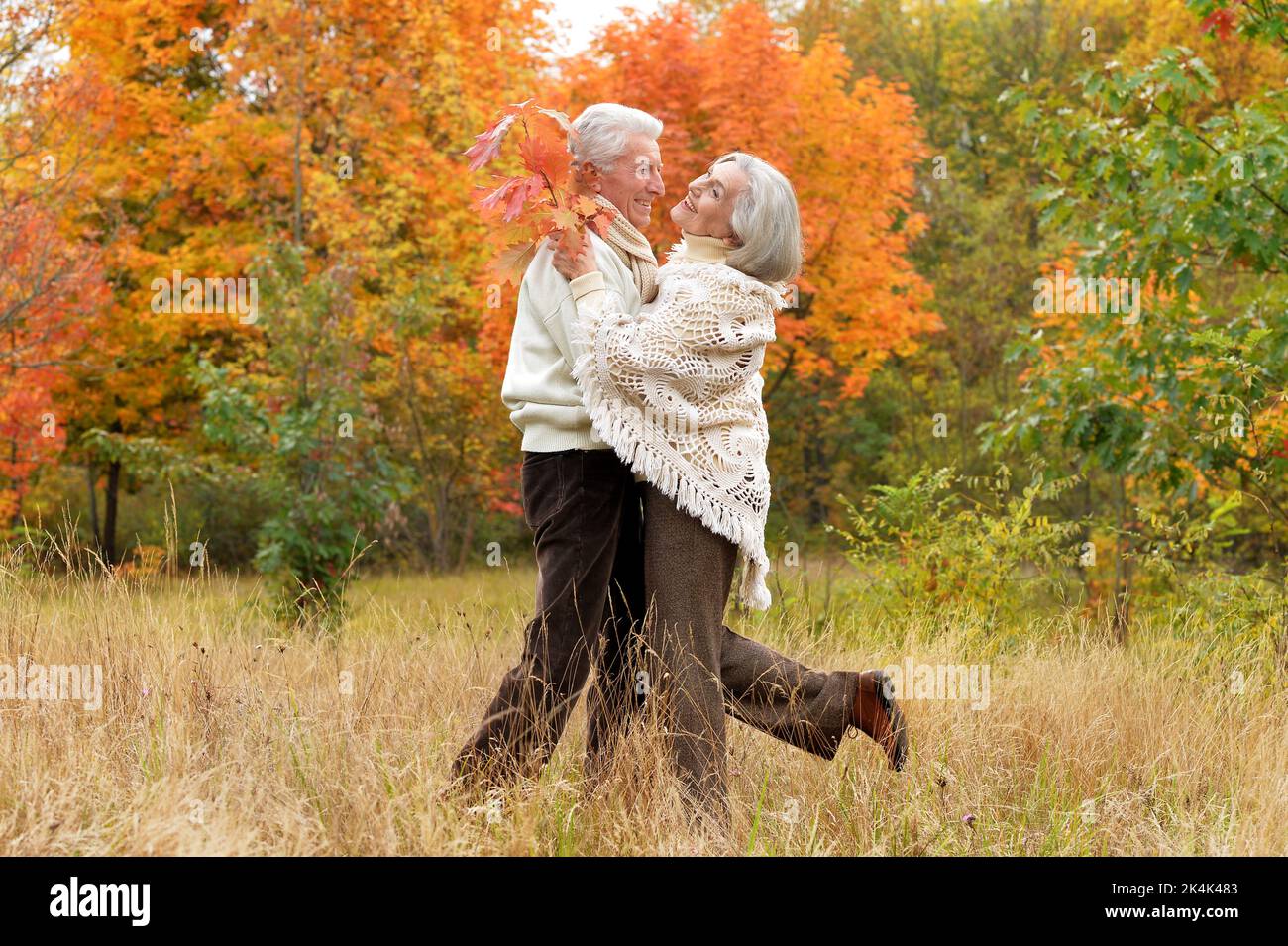 Elderly couple dance in autumn. Full length Stock Photo - Alamy