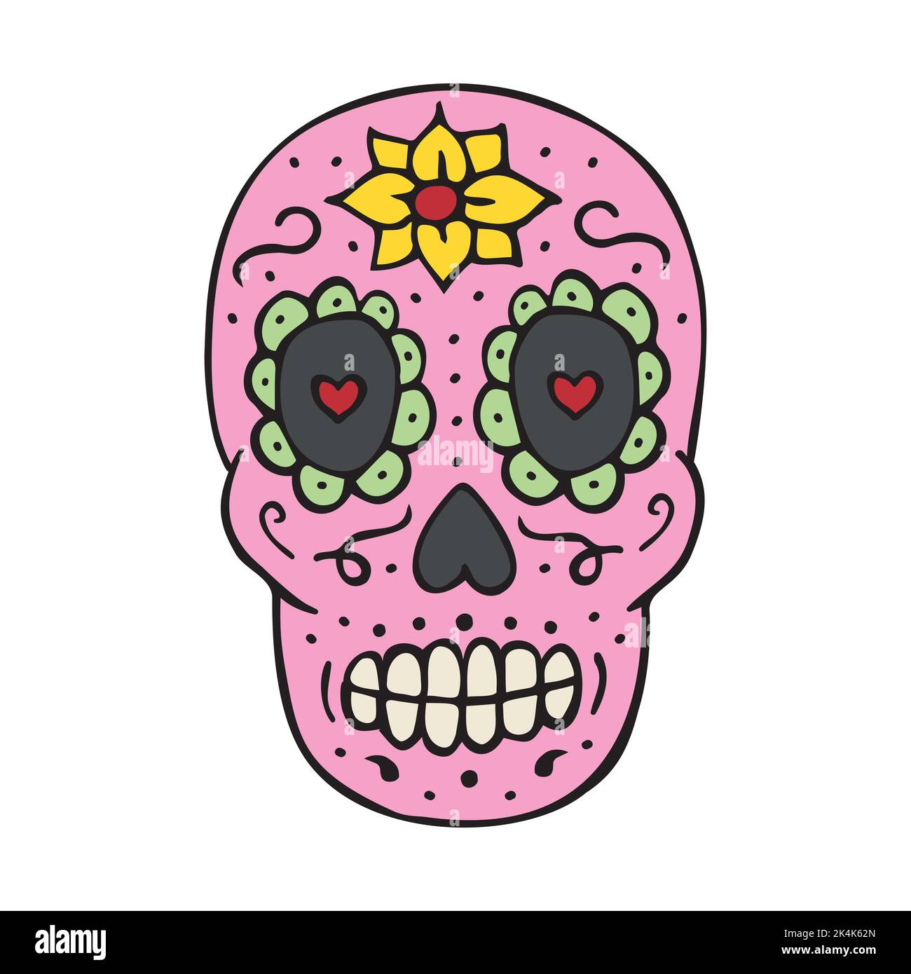 Vector hand drawn doodle sketch colored Mexican sugar skull isolated on ...