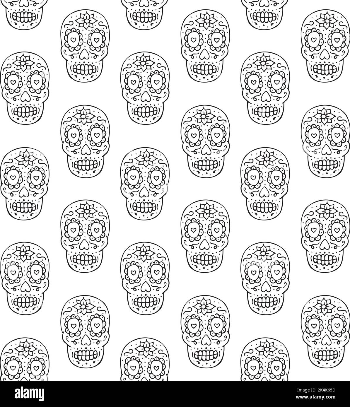 Vector seamless pattern of hand drawn doodle sketch Mexican sugar skull ...